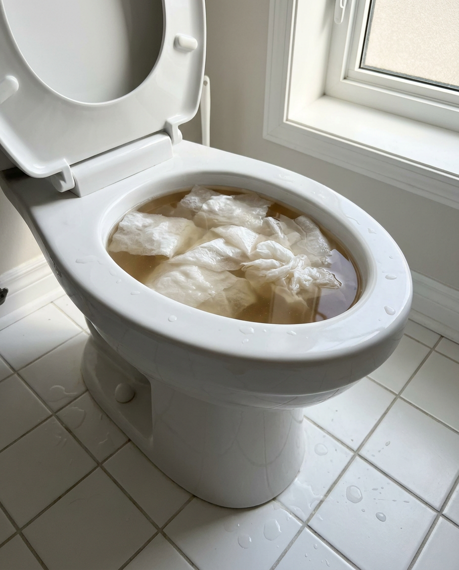 Sanitario tapado a punto de rebosar